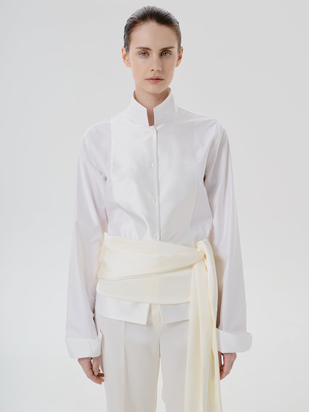 Ivory Satin Pants with Belt