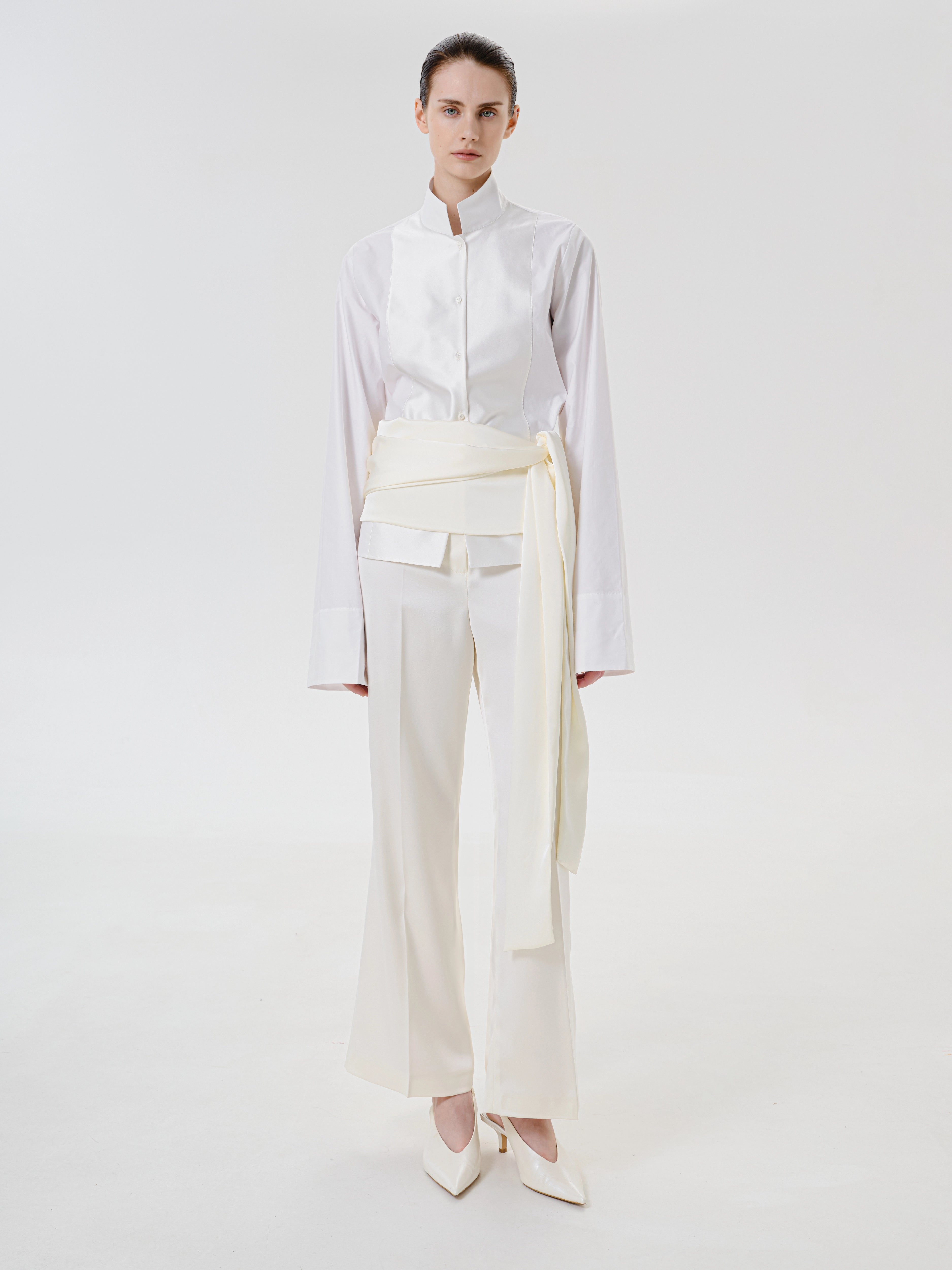 Ivory Satin Pants with Belt