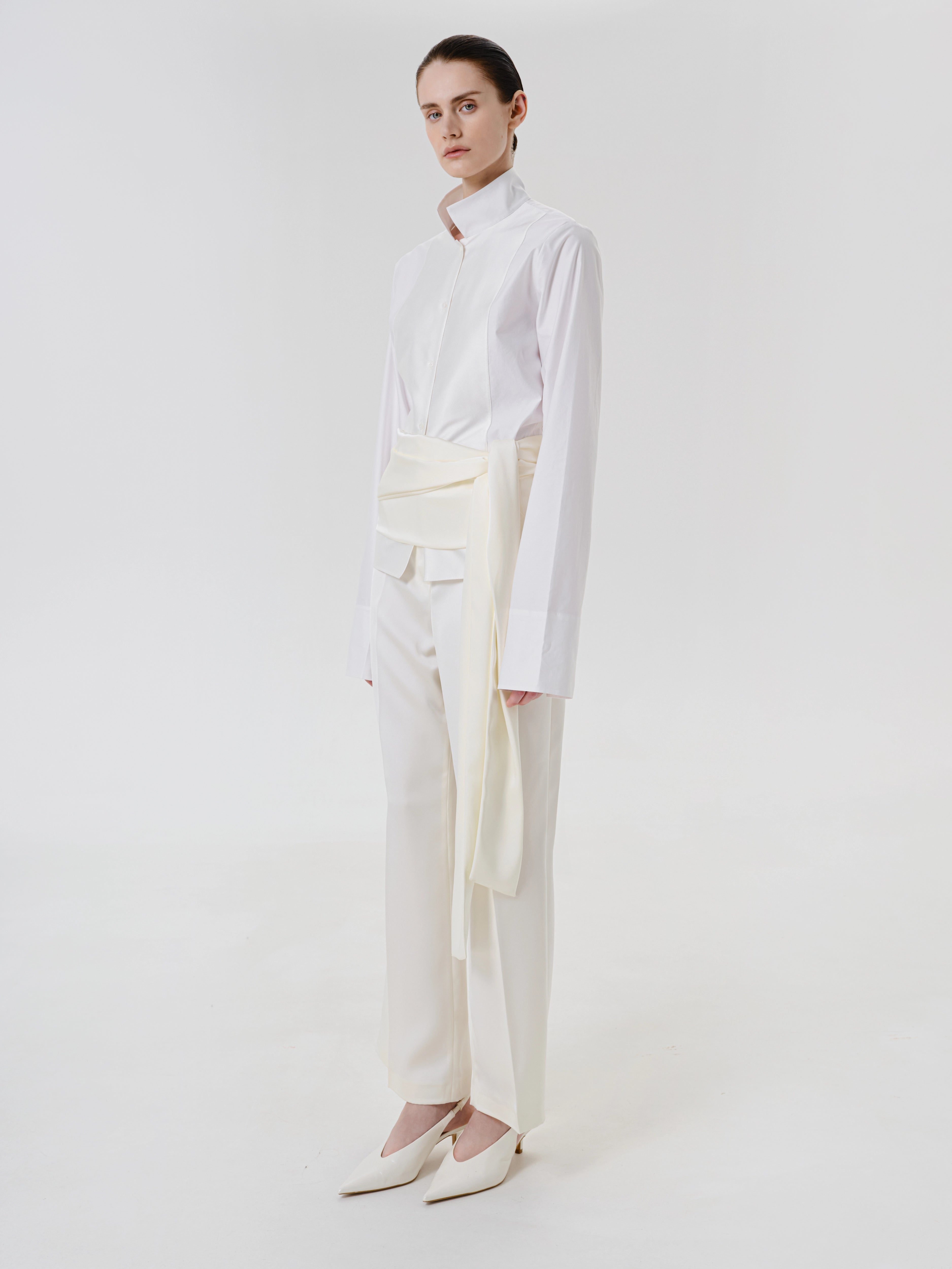 Ivory Satin Pants with Belt