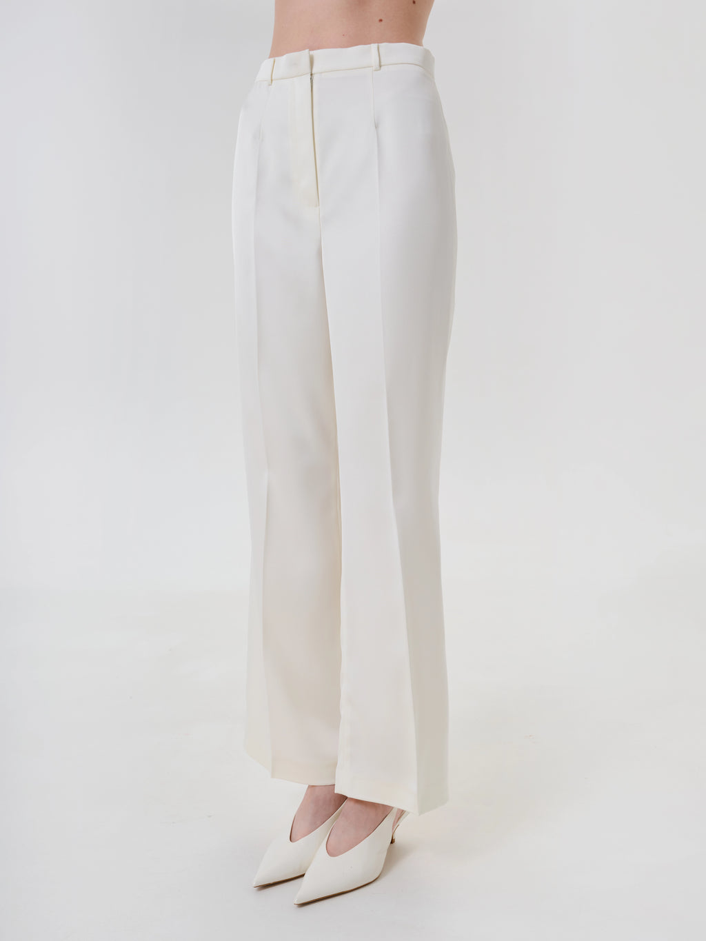 Ivory Satin Pants with Belt
