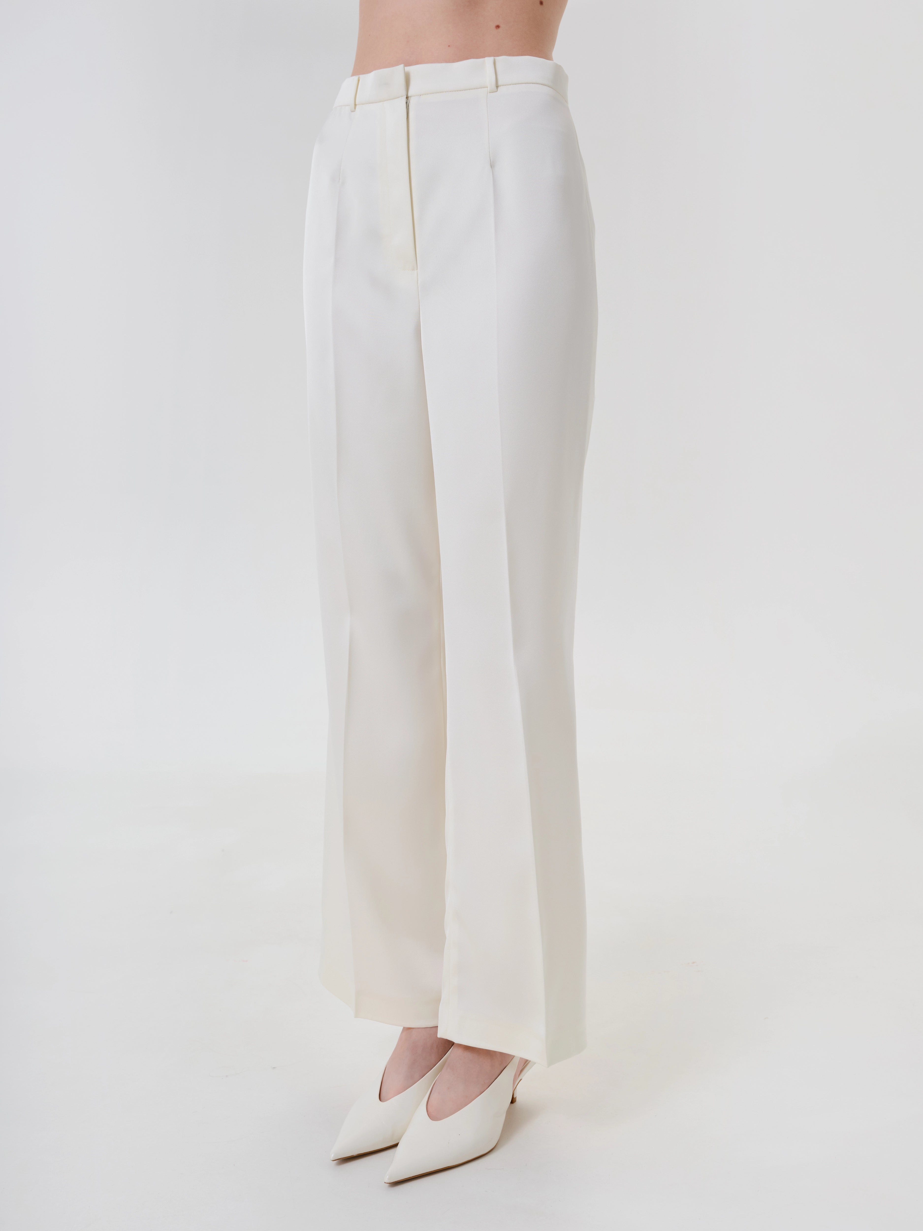 Ivory Satin Pants with Belt