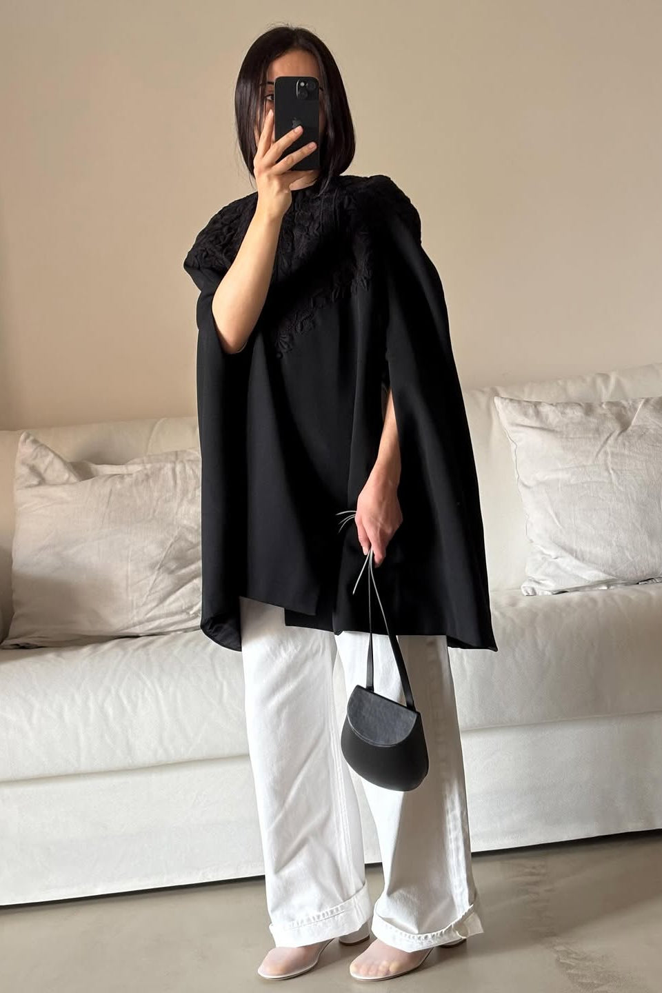 EMBROIDERED WOOL-SILK PONCHO