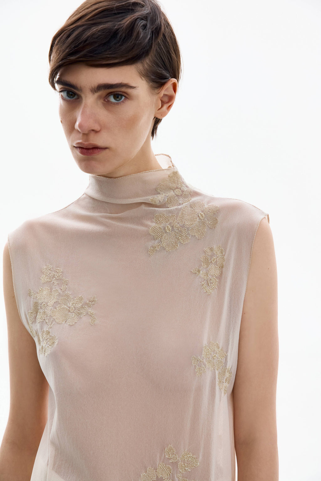 brass a line dress Metallic A-Line Dress with Jeweled Neckline