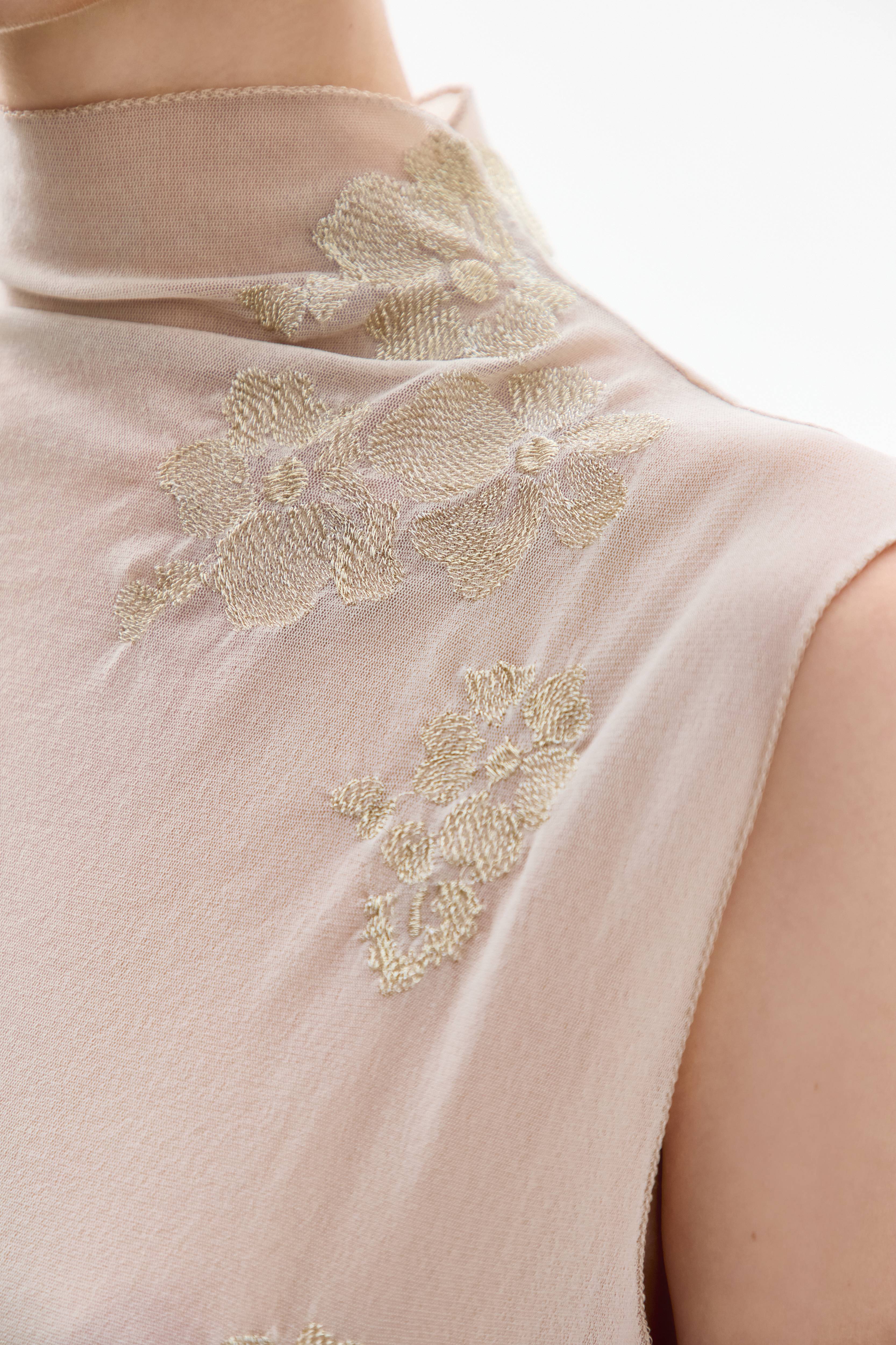 brass a line dress Metallic A-Line Dress with Jeweled Neckline