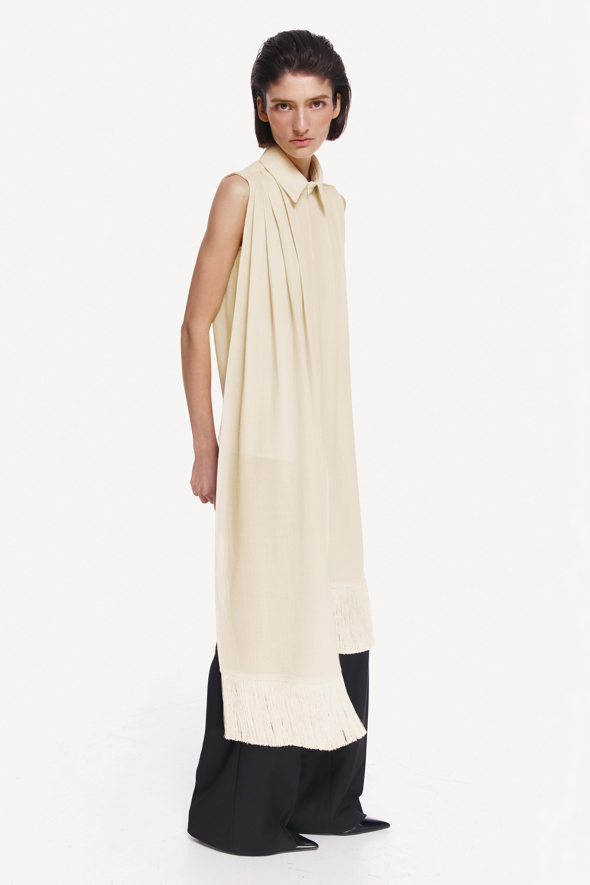 SHIRT SCARF WITH SILK FRINGE