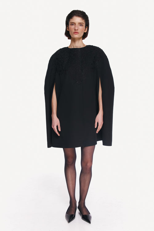 EMBROIDERED WOOL-SILK PONCHO