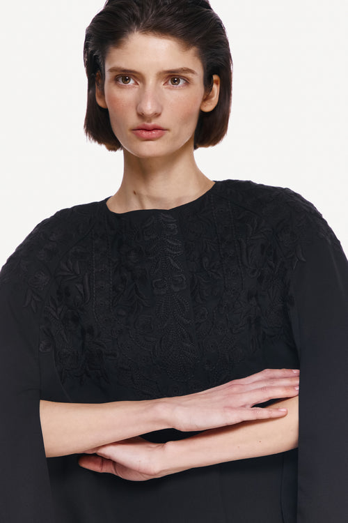 EMBROIDERED WOOL-SILK PONCHO