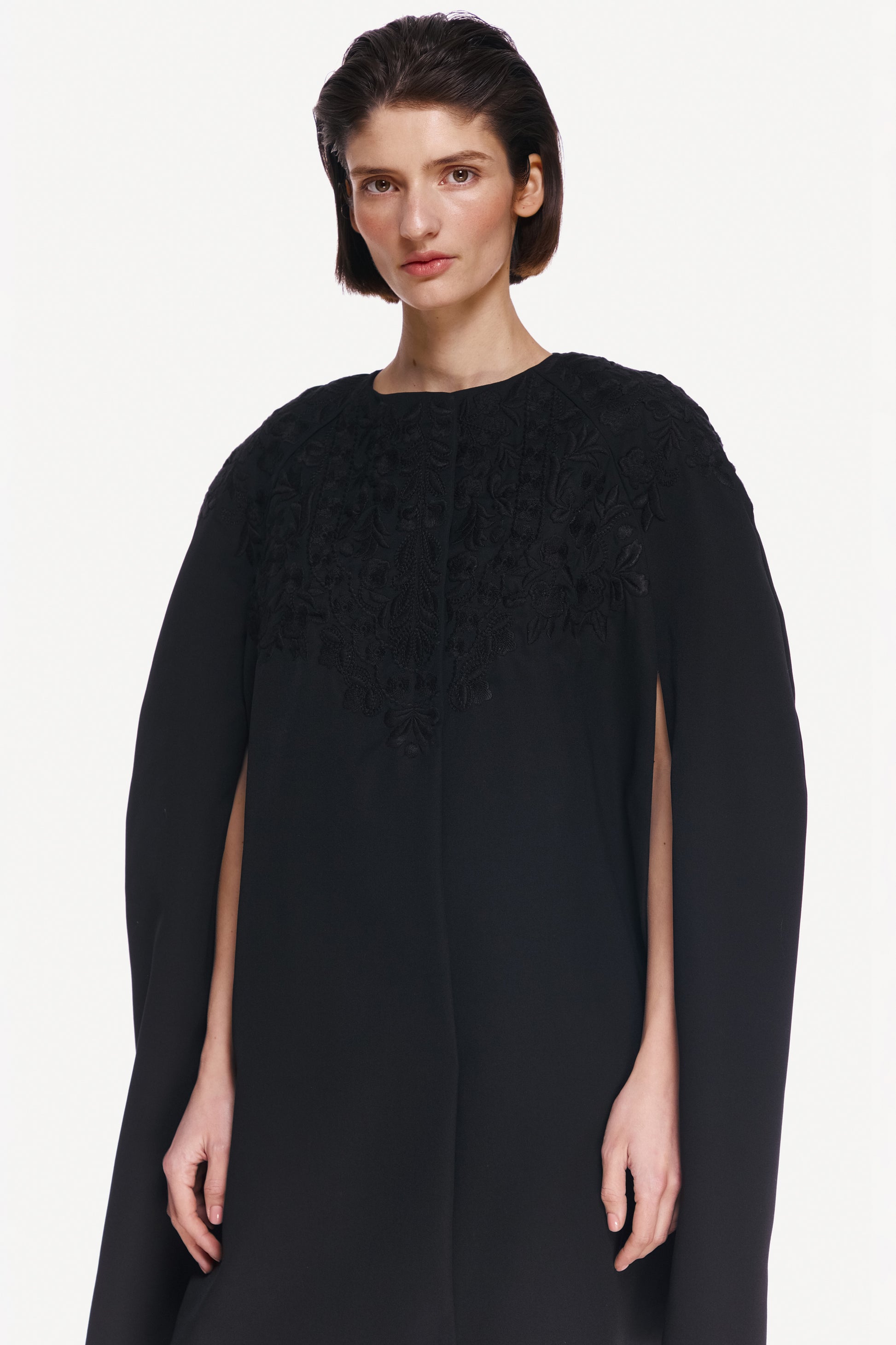 EMBROIDERED WOOL-SILK PONCHO