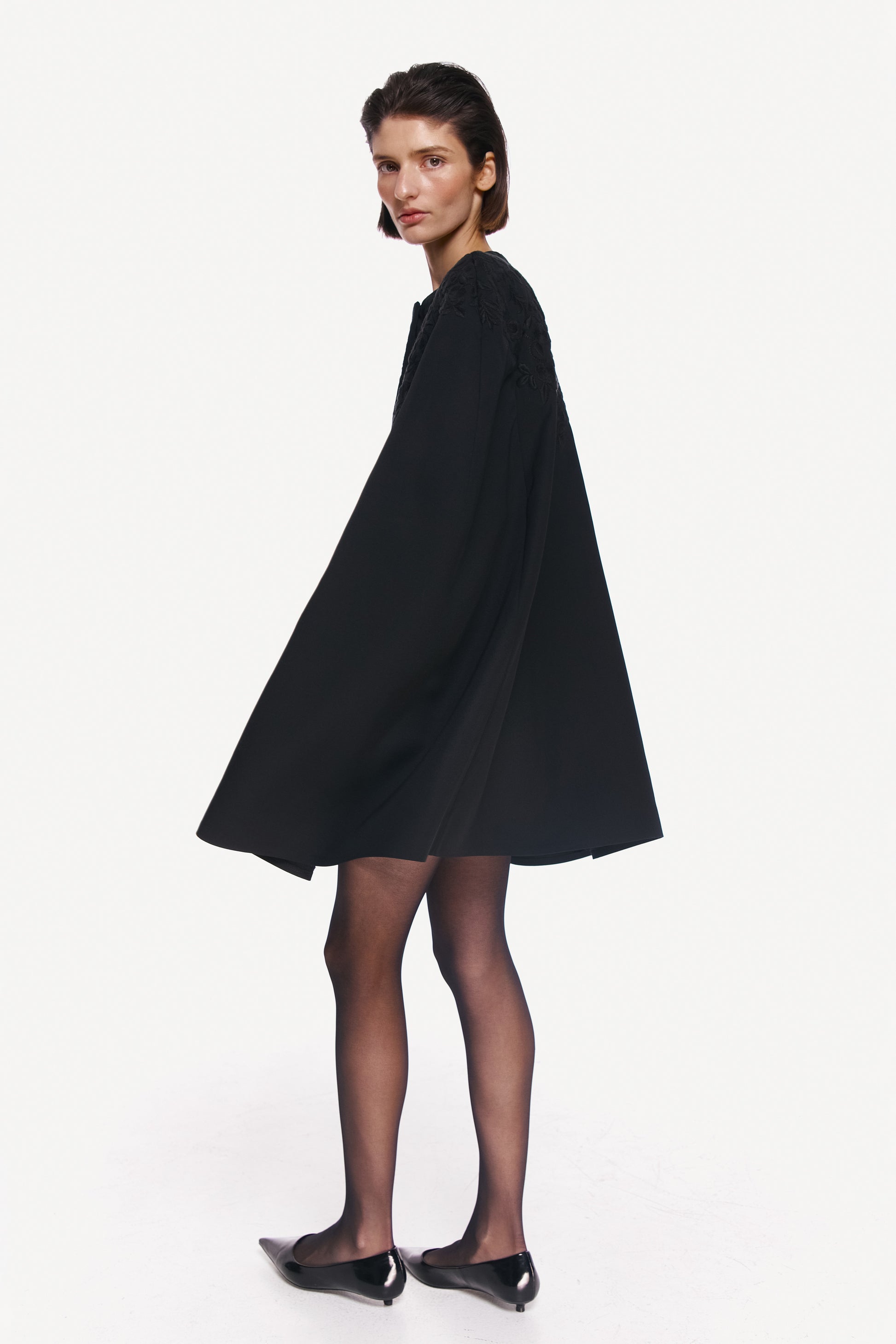 EMBROIDERED WOOL-SILK PONCHO