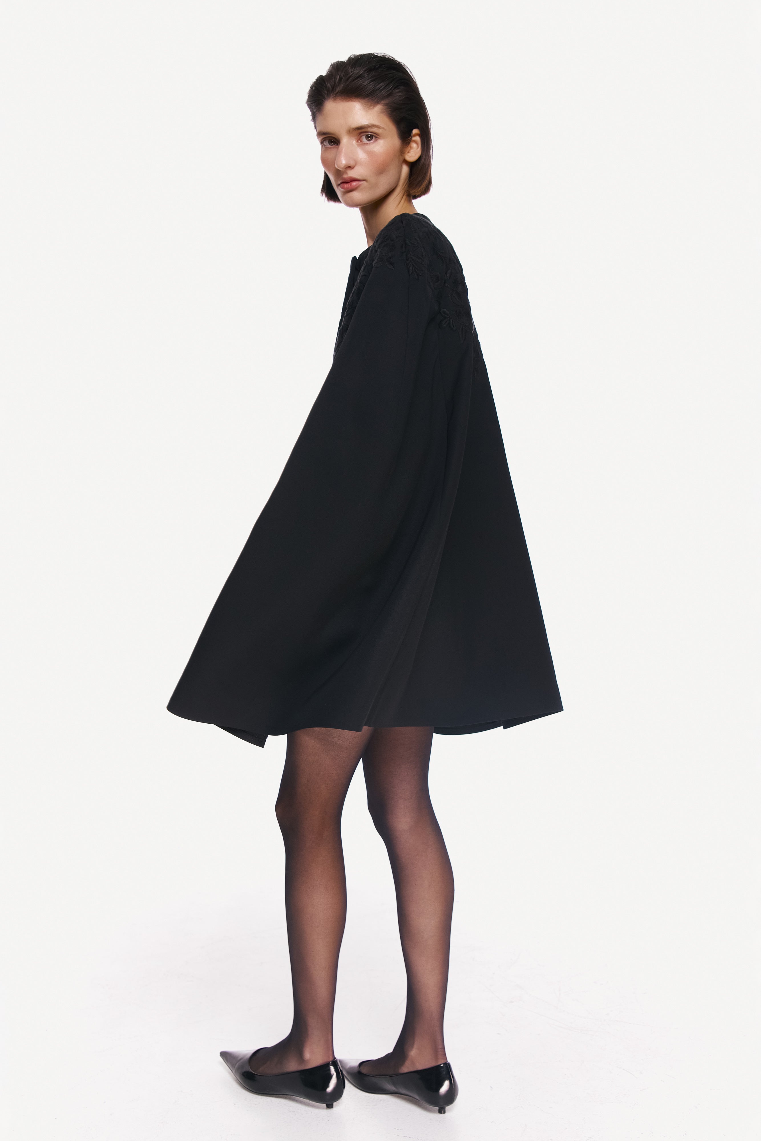 EMBROIDERED WOOL-SILK PONCHO
