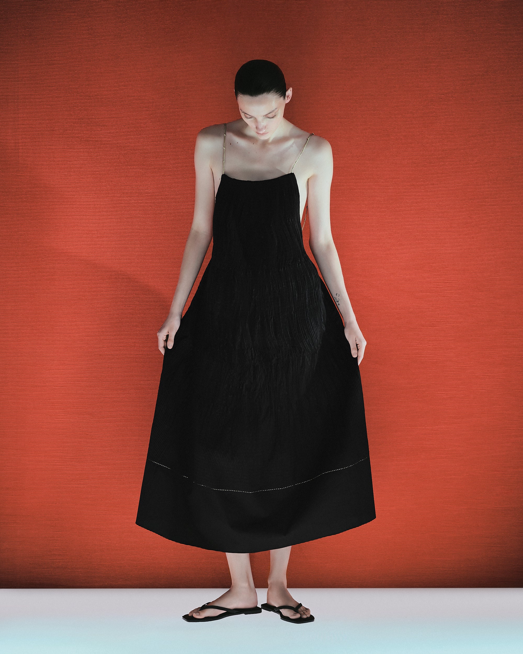 Handmade dress with gold knots