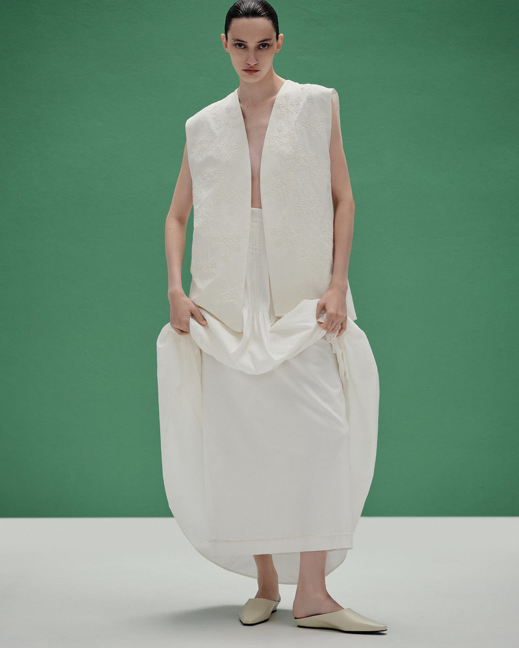 Milk embroidered vest