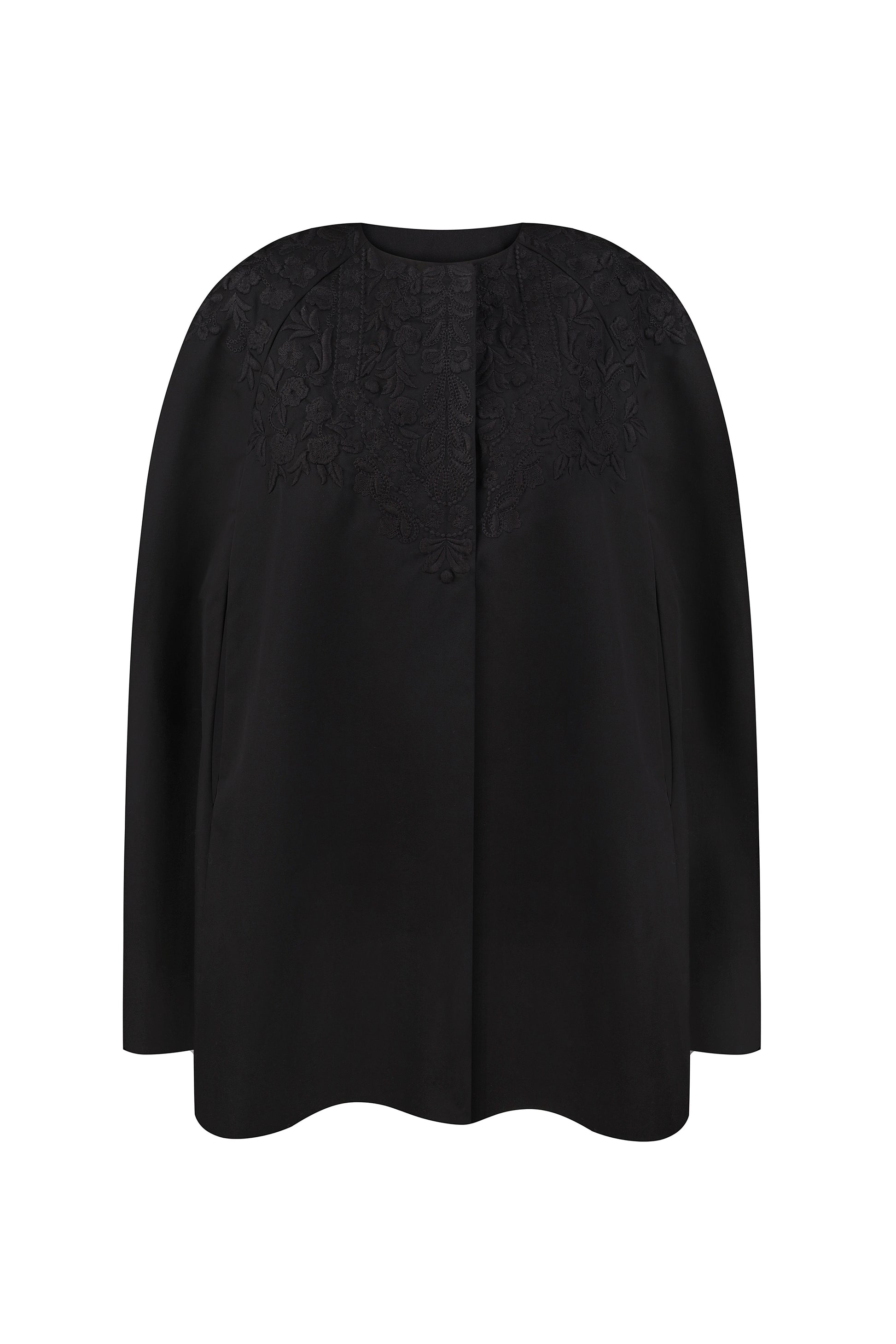EMBROIDERED WOOL-SILK PONCHO