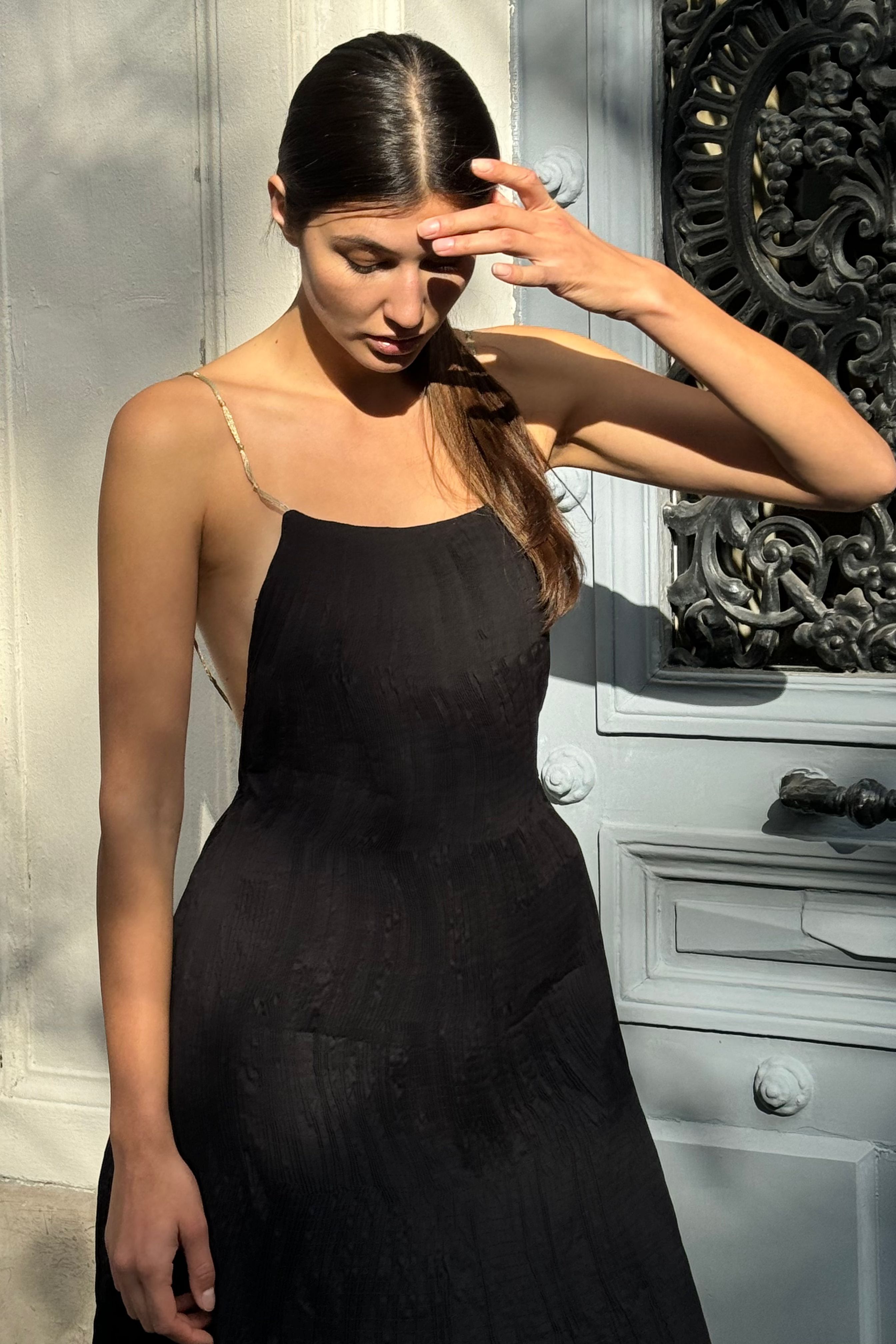 Handmade dress with gold knots